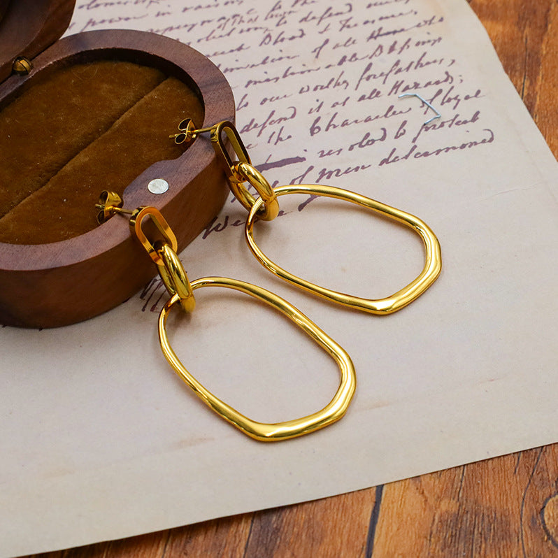Open Oval Hoop Link Earrings