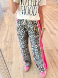 Leopard Print Side Stripe Drawstring Pants - Leopard