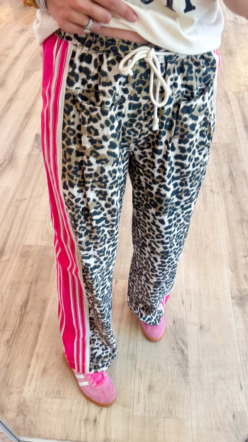Leopard Print Side Stripe Drawstring Pants - Leopard - 2