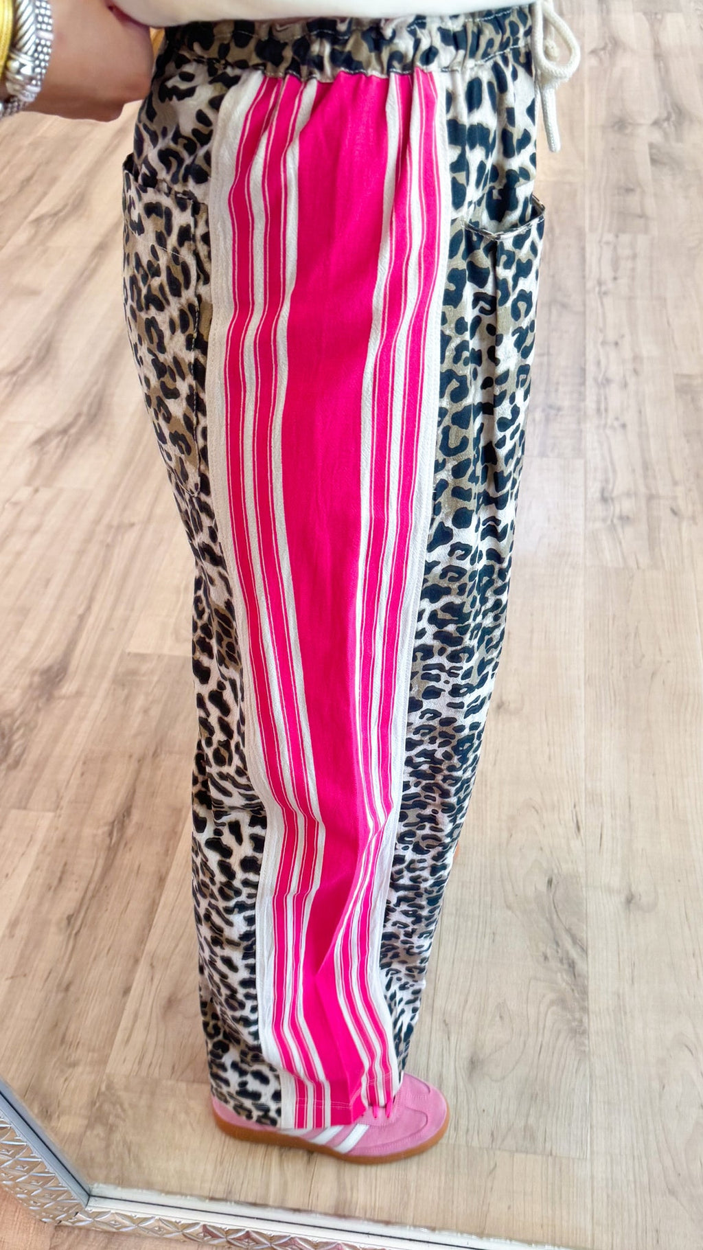 Leopard Print Side Stripe Drawstring Pants - Leopard - 3