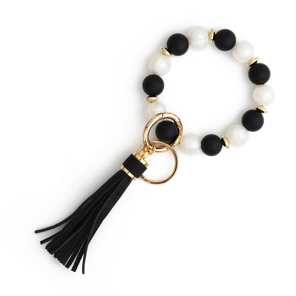 Two Tone Silicone Bead Bangle Keychain - Black