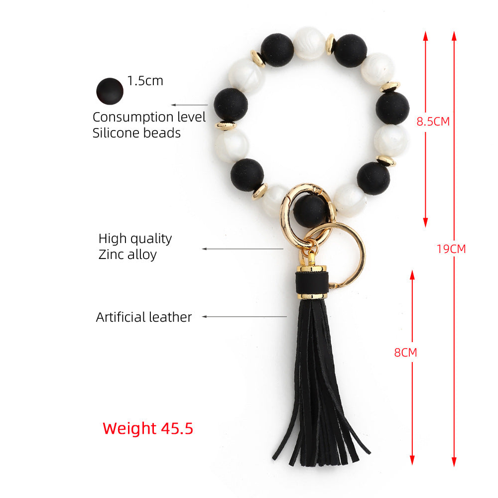 Two Tone Silicone Bead Bangle Keychain - Black - 1