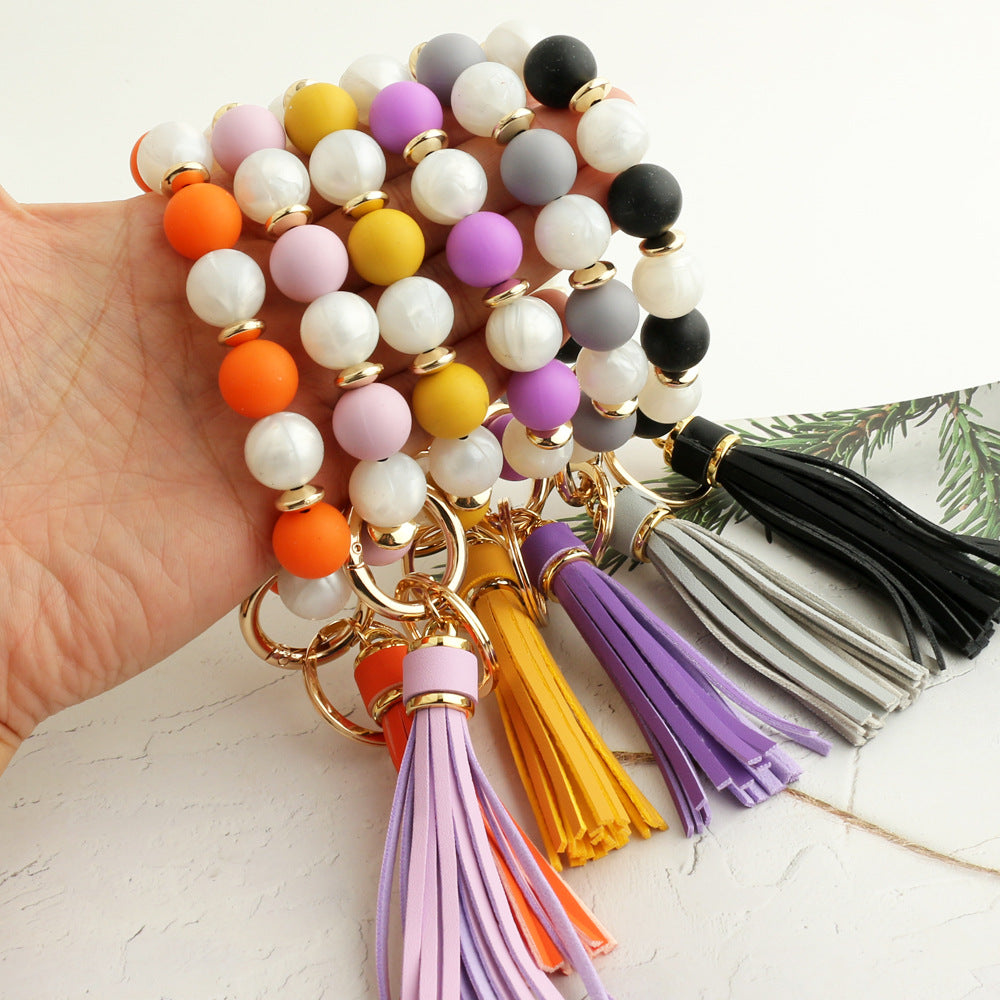 Two Tone Silicone Bead Bangle Keychain - Black - 2