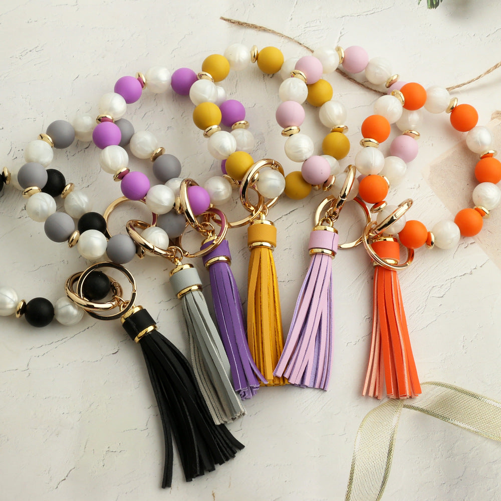 Two Tone Silicone Bead Bangle Keychain - Black - 3