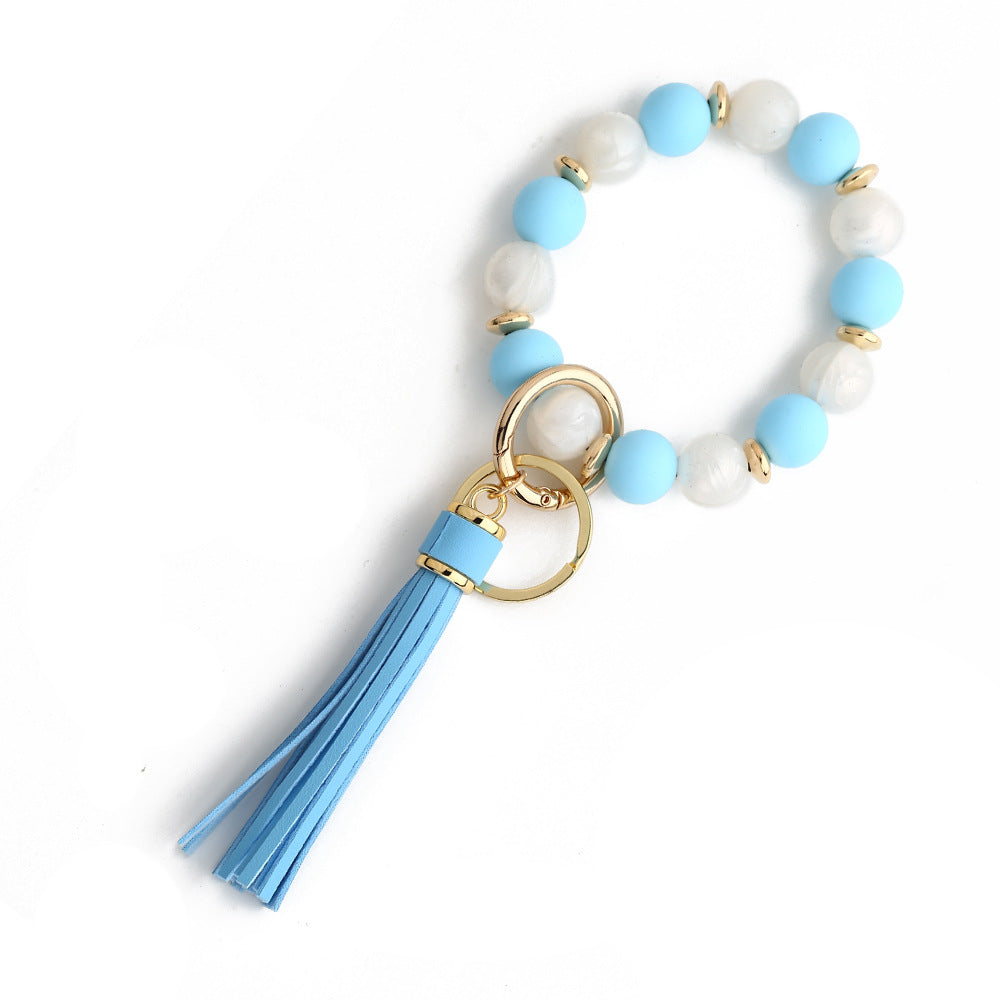 Two Tone Silicone Bead Bangle Keychain - Blue