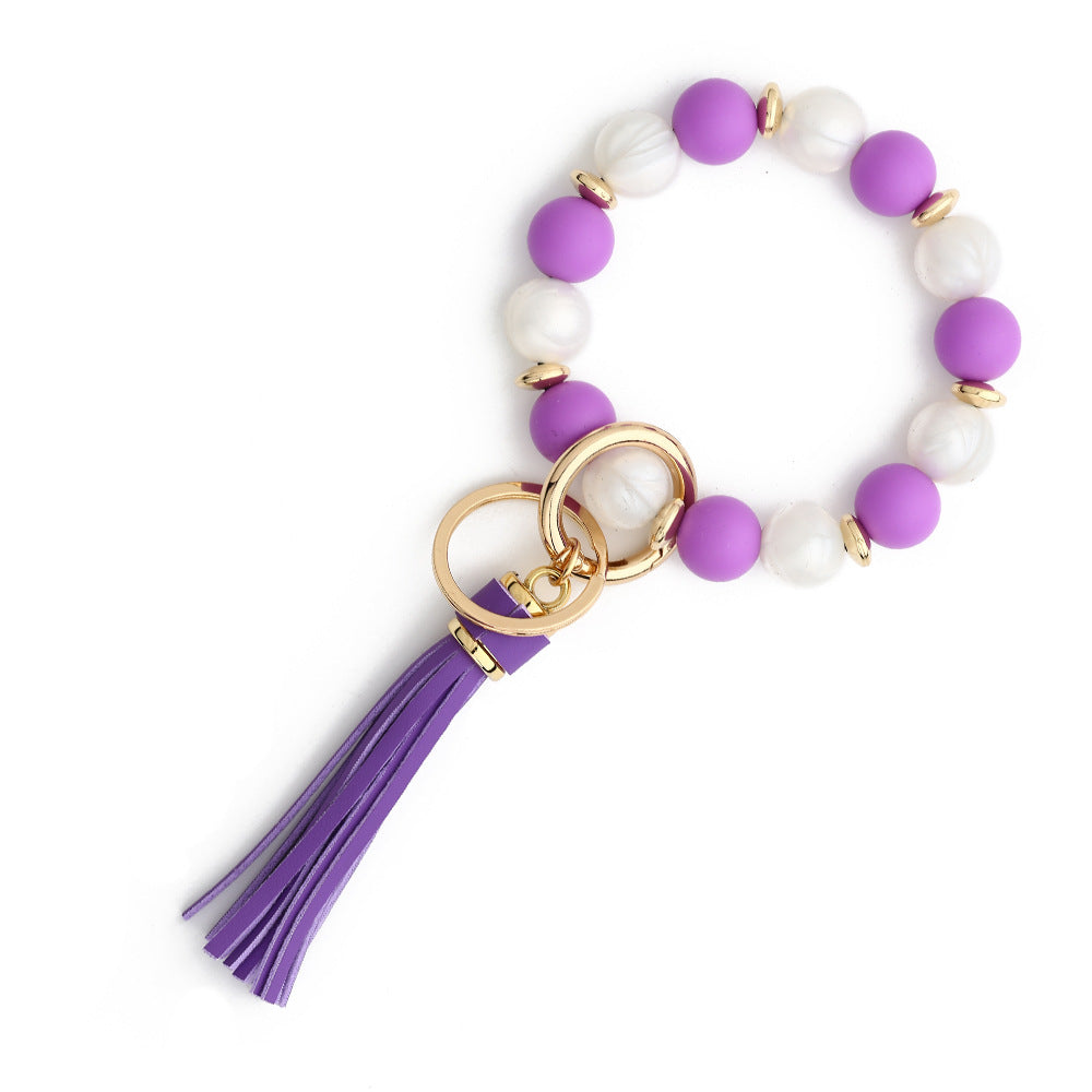 Two Tone Silicone Bead Bangle Keychain - Darkpurple