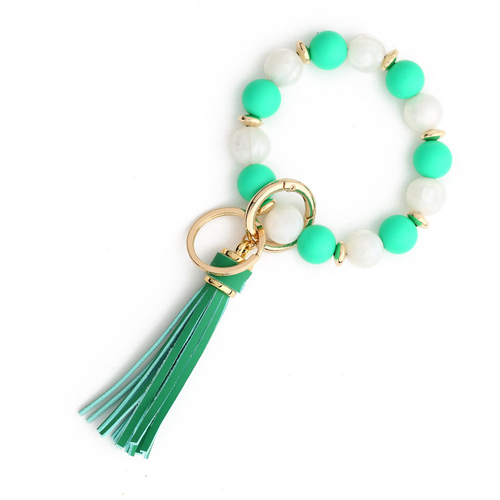 Two Tone Silicone Bead Bangle Keychain - Green