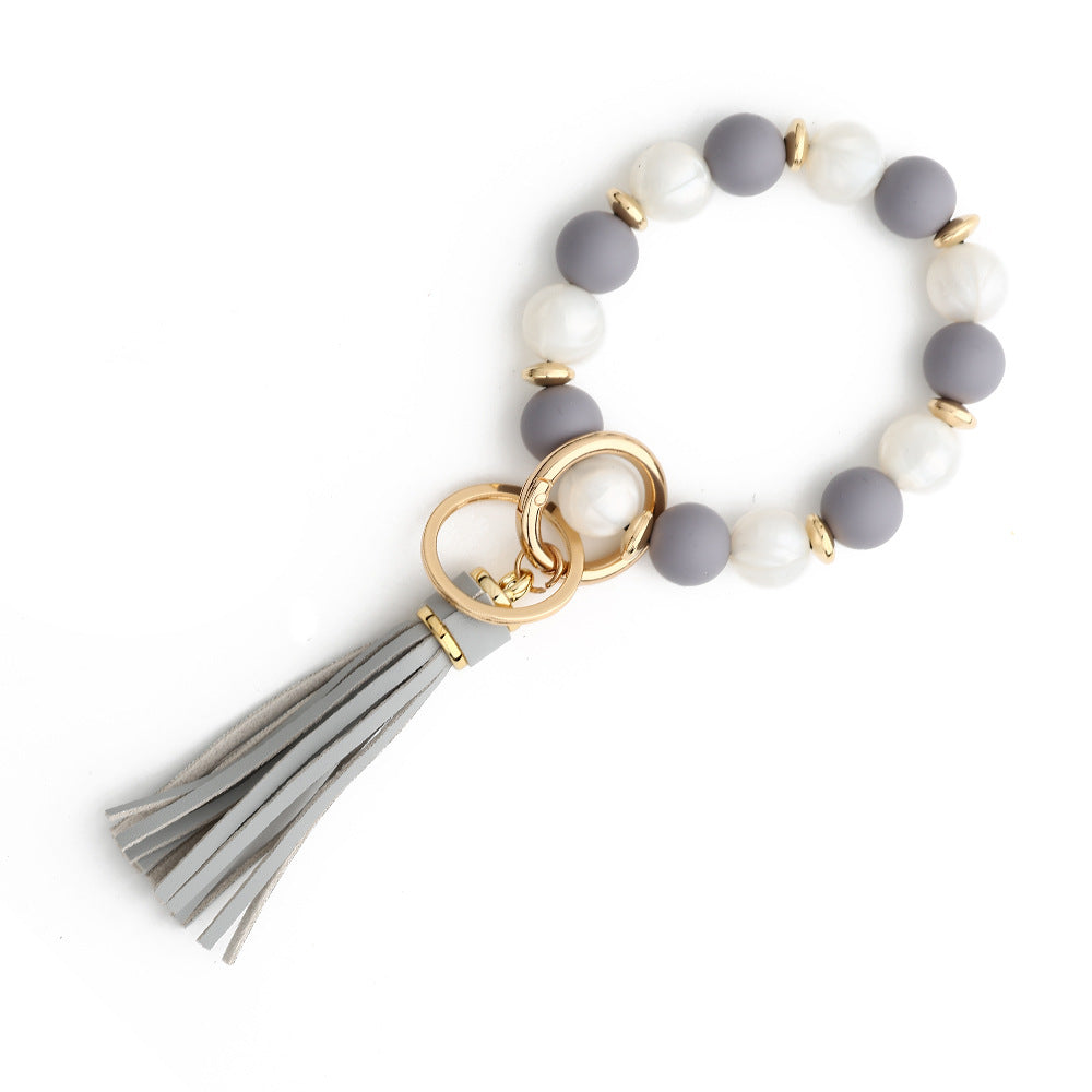 Two Tone Silicone Bead Bangle Keychain - Grey