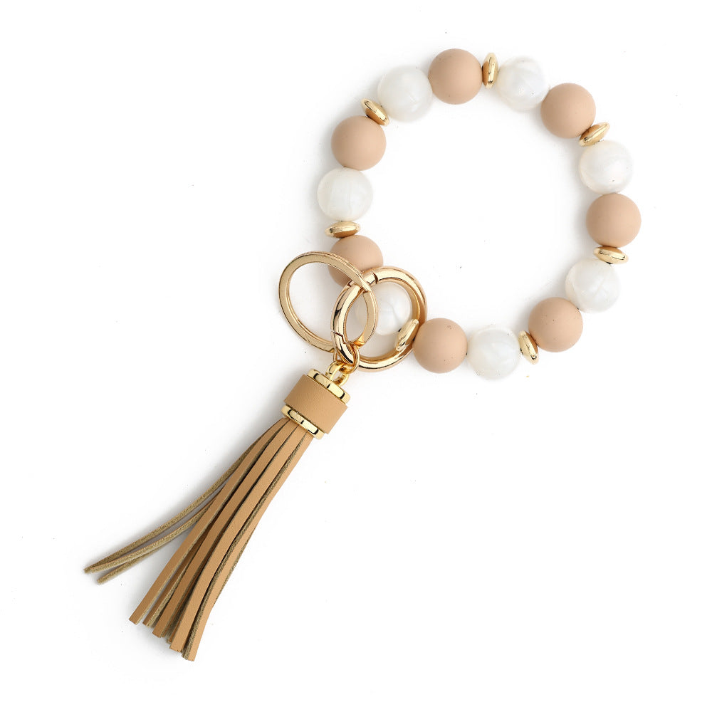Two Tone Silicone Bead Bangle Keychain - Khaki