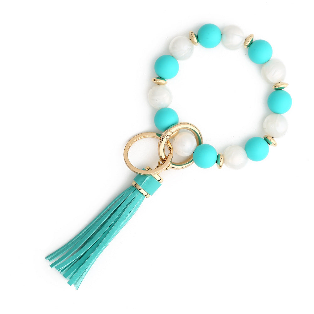 Two Tone Silicone Bead Bangle Keychain - Lakeblue