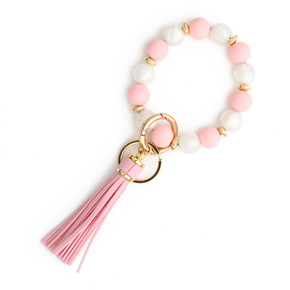 Two Tone Silicone Bead Bangle Keychain - Lightpink