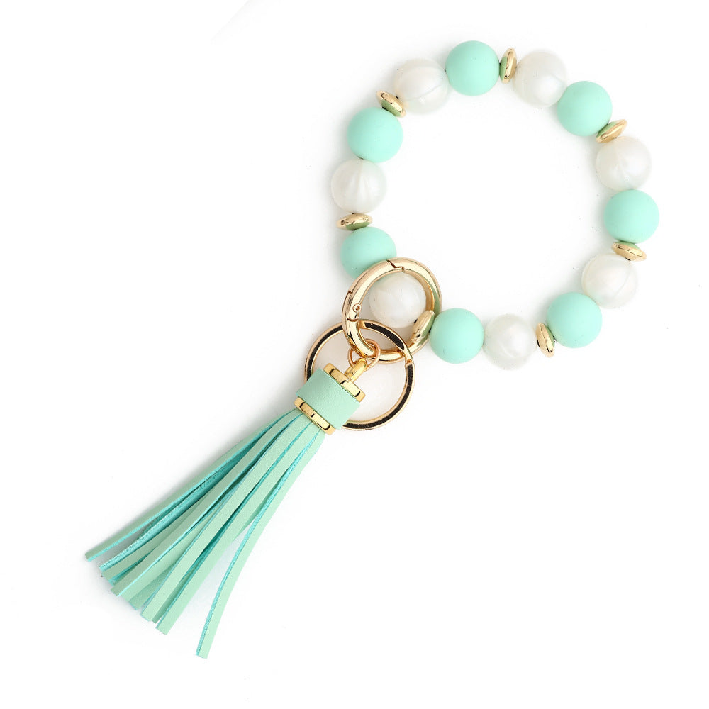 Two Tone Silicone Bead Bangle Keychain - Mintgreen