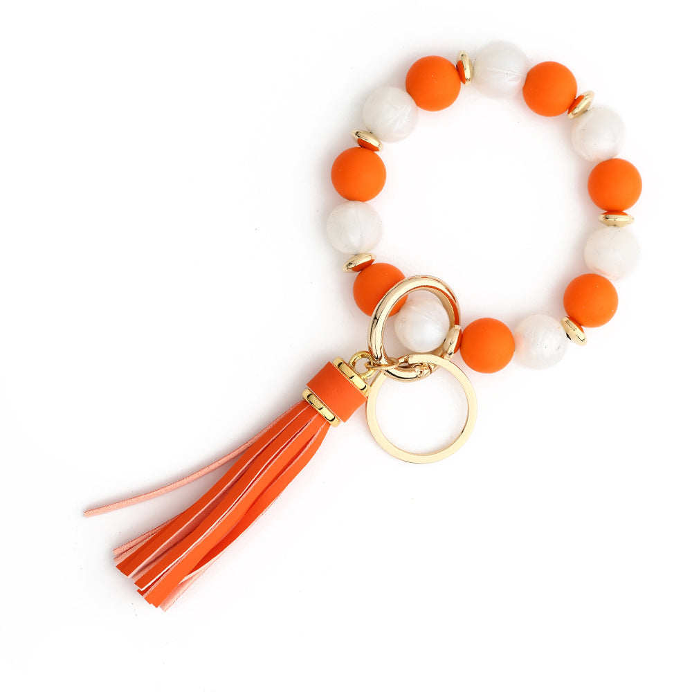 Two Tone Silicone Bead Bangle Keychain - Orange