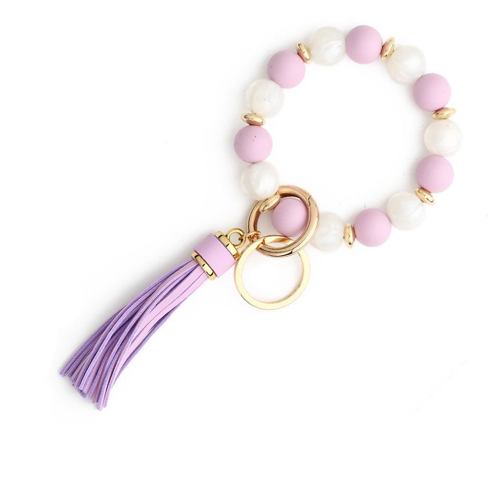Two Tone Silicone Bead Bangle Keychain - Purple