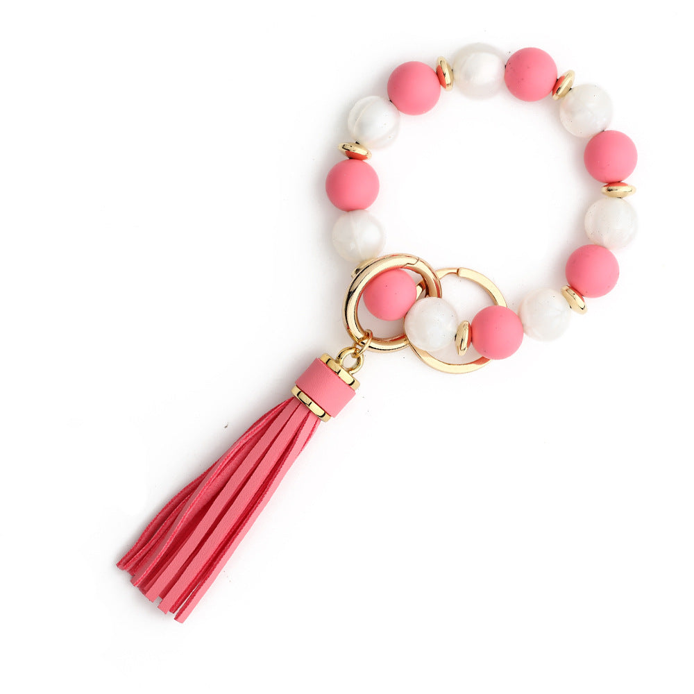 Two Tone Silicone Bead Bangle Keychain - Rosered