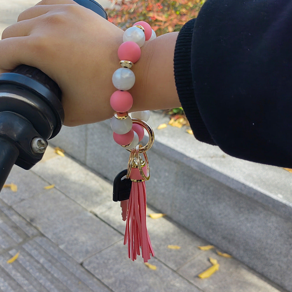 Two Tone Silicone Bead Bangle Keychain - Rosered - 1