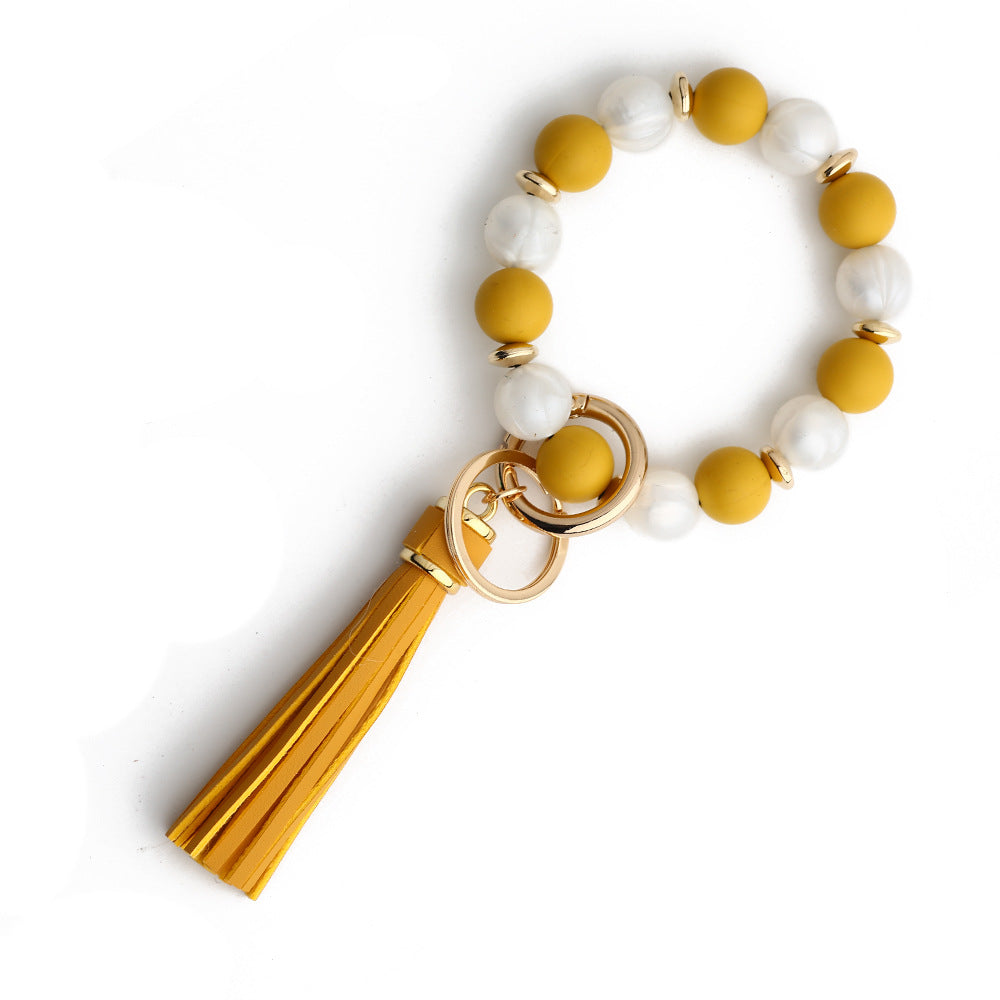 Two Tone Silicone Bead Bangle Keychain - Turmeric