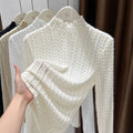 Sheer Pointelle Knit Mock Neck Layering Top - Beige