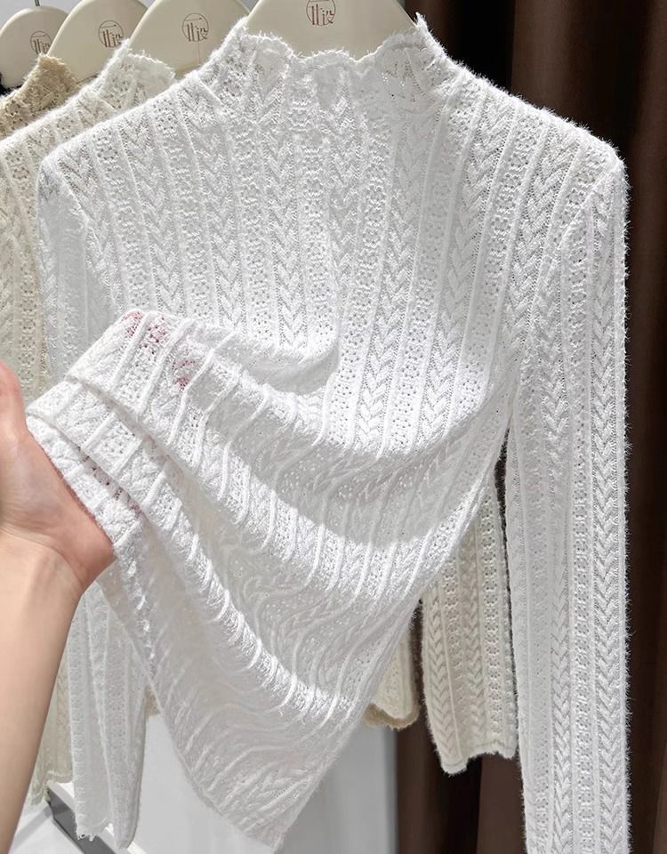 Sheer Pointelle Knit Mock Neck Layering Top - view 8