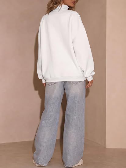 Ruffle Placket Half Button Oversized Sweatshirt - White - 3