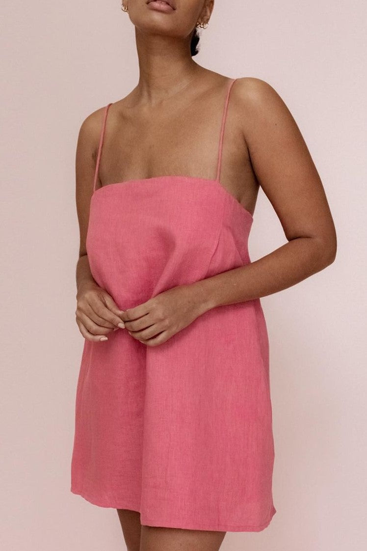 Straight Neck Cotton Cami Mini Dress - Rouge - 1
