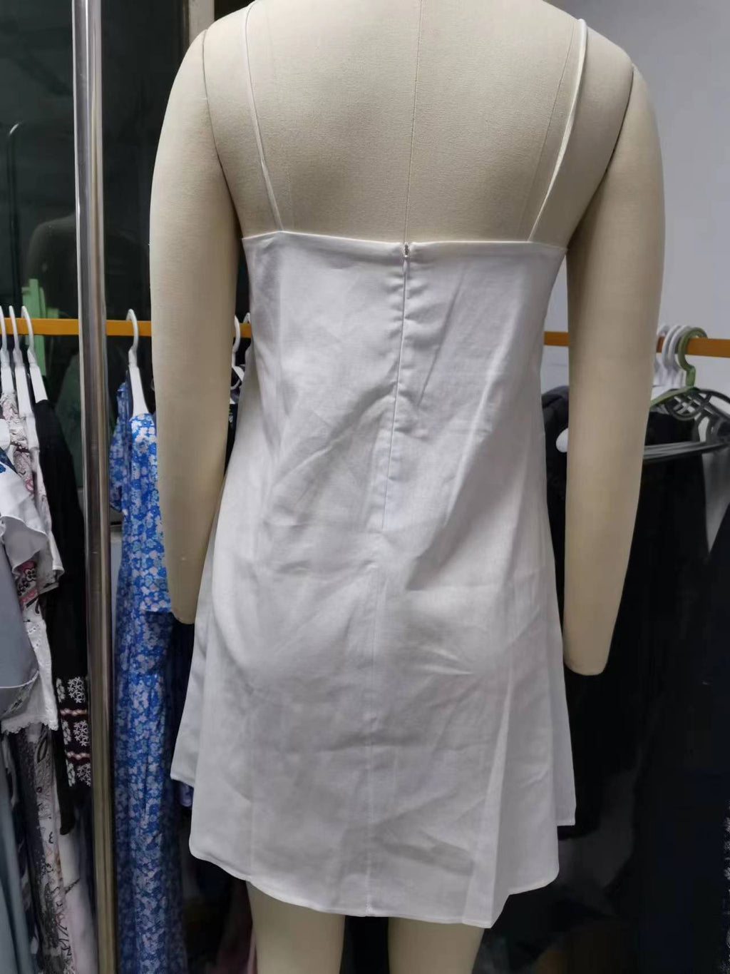 Straight Neck Cotton Cami Mini Dress - white - 4