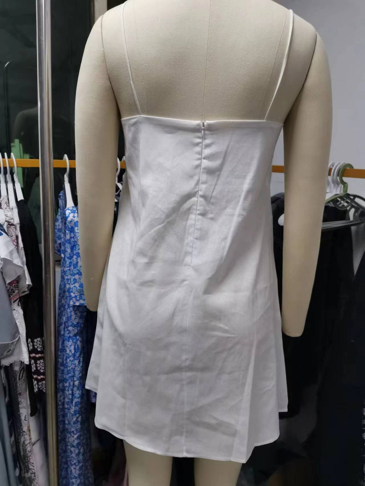 Straight Neck Cotton Cami Mini Dress - white - 4