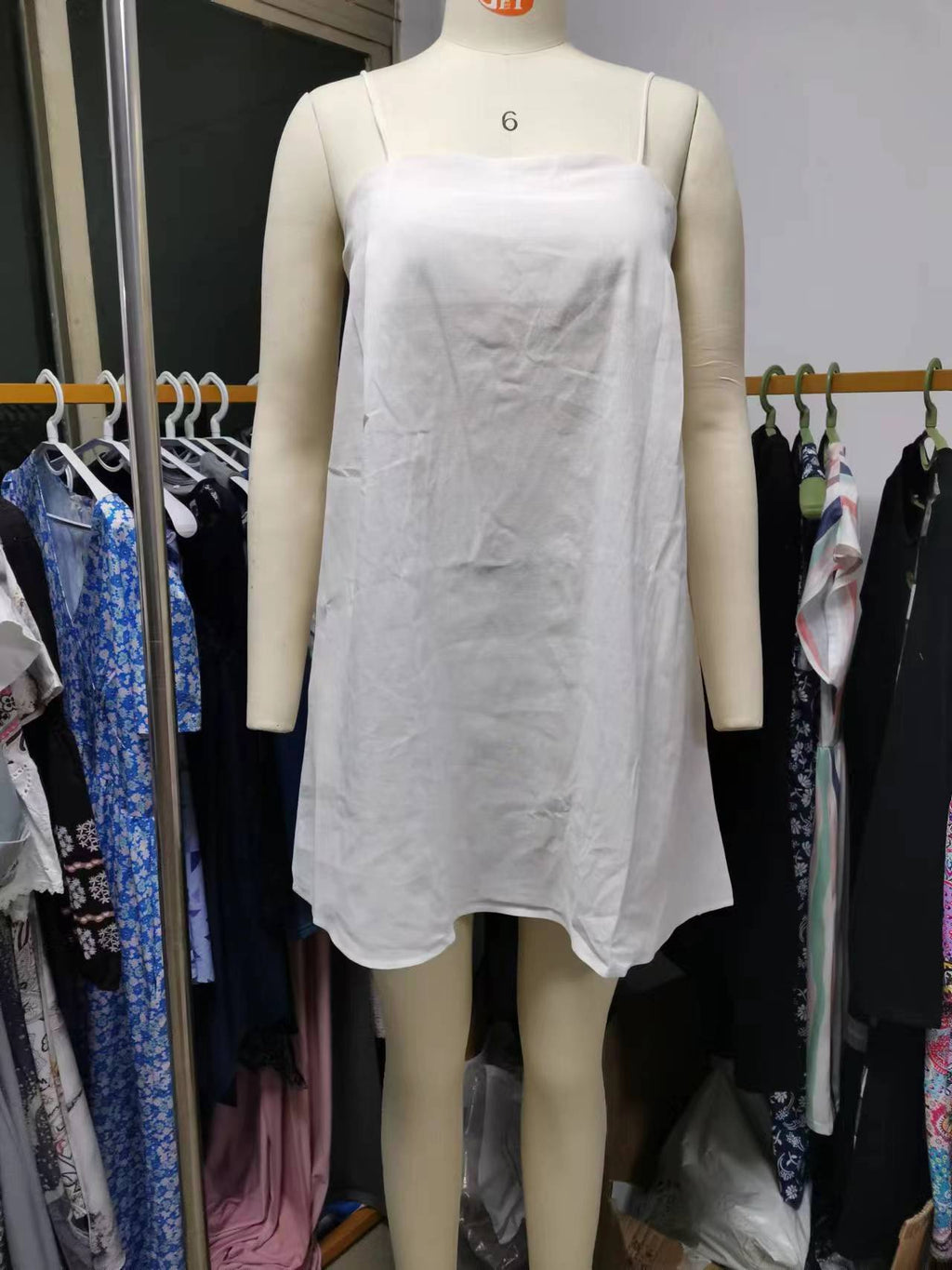Straight Neck Cotton Cami Mini Dress - white - 6