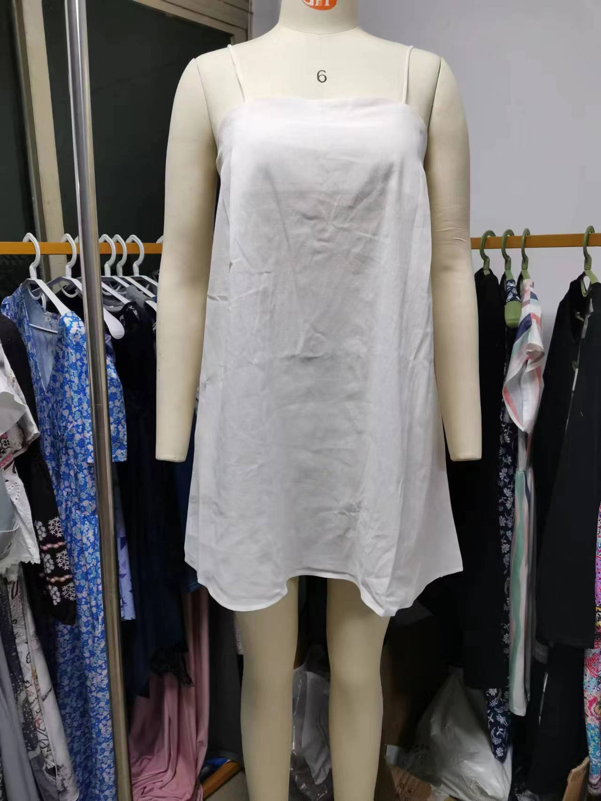 Straight Neck Cotton Cami Mini Dress - white - 6
