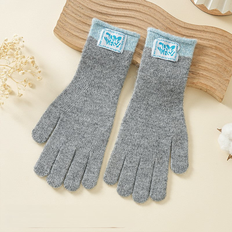 Contrast Cuff Touchscreen Knit Winter Gloves - DarkGrey