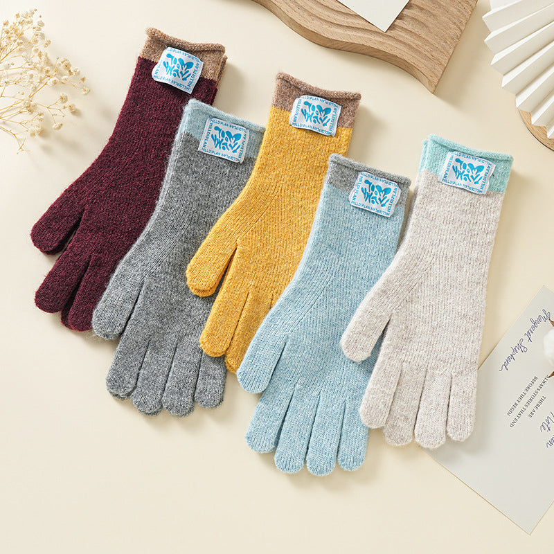 Contrast Cuff Touchscreen Knit Winter Gloves - Grey
