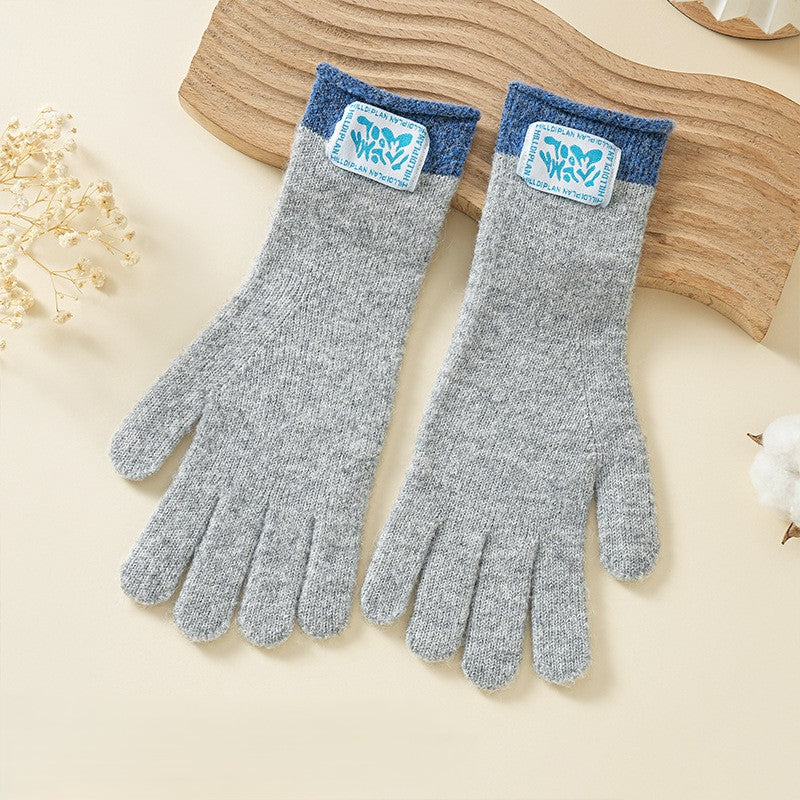 Contrast Cuff Touchscreen Knit Winter Gloves - Grey - 1