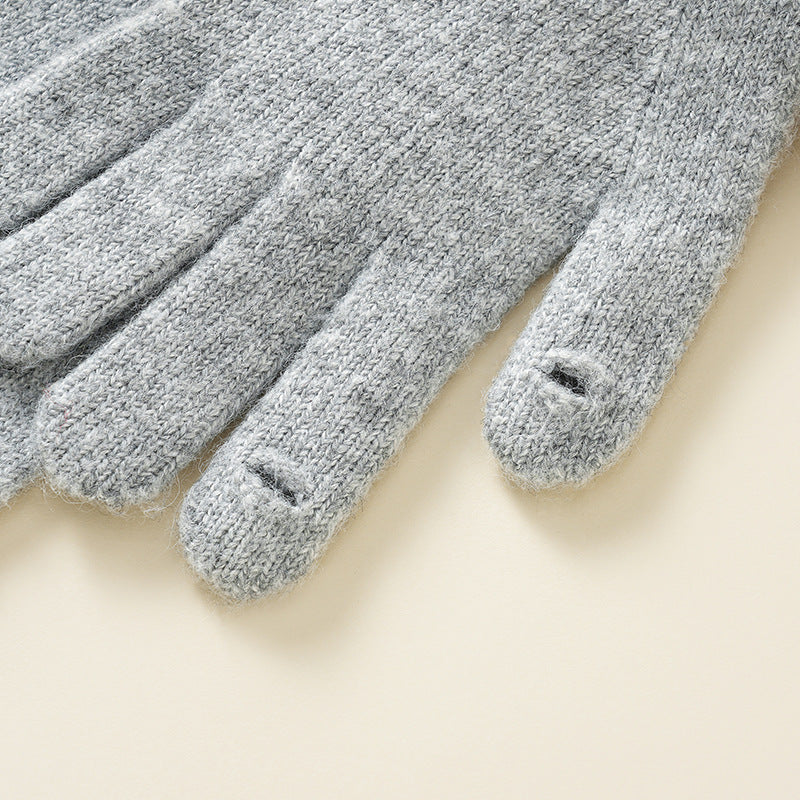 Contrast Cuff Touchscreen Knit Winter Gloves - Grey - 3