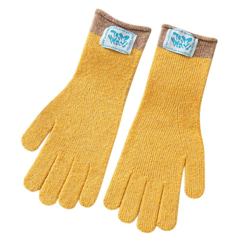 Contrast Cuff Touchscreen Knit Winter Gloves - Yellow