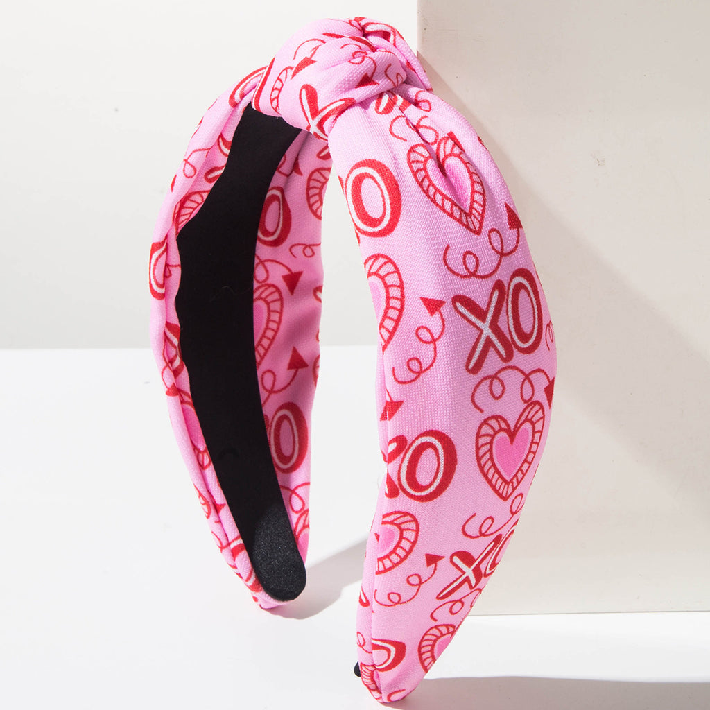 Conversation Heart Print Knot Headband - Pink