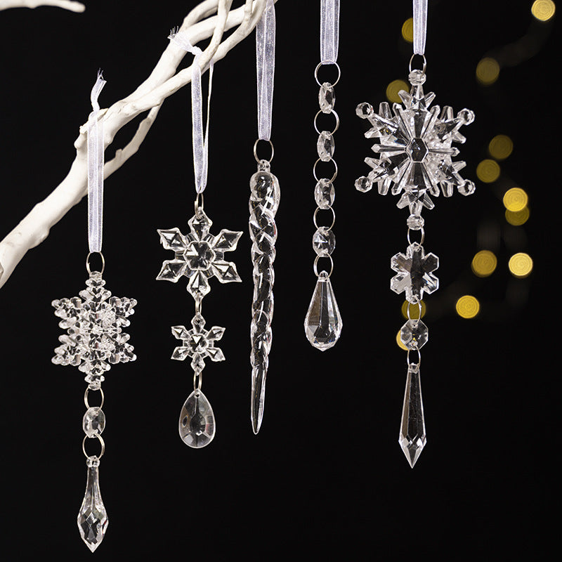 Snowflake Icicle Christmas Ornaments Set of 5 - Ice