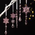 Snowflake Icicle Christmas Ornaments Set of 5 - Pink