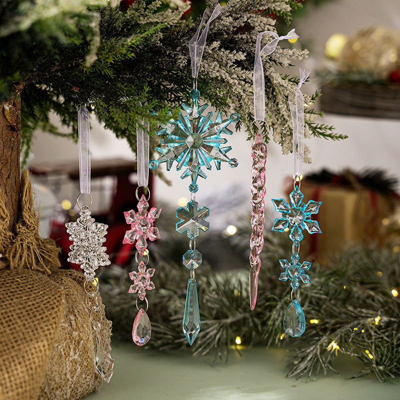 Snowflake Icicle Christmas Ornaments Set of 5