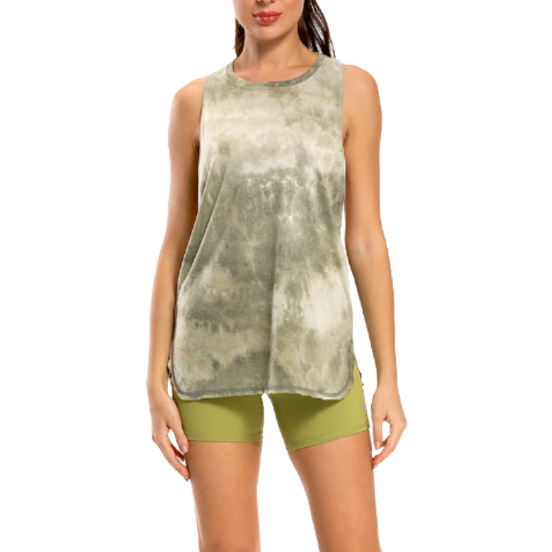 Tie Dye Racerback Workout Tank Top - ArmyGreen
