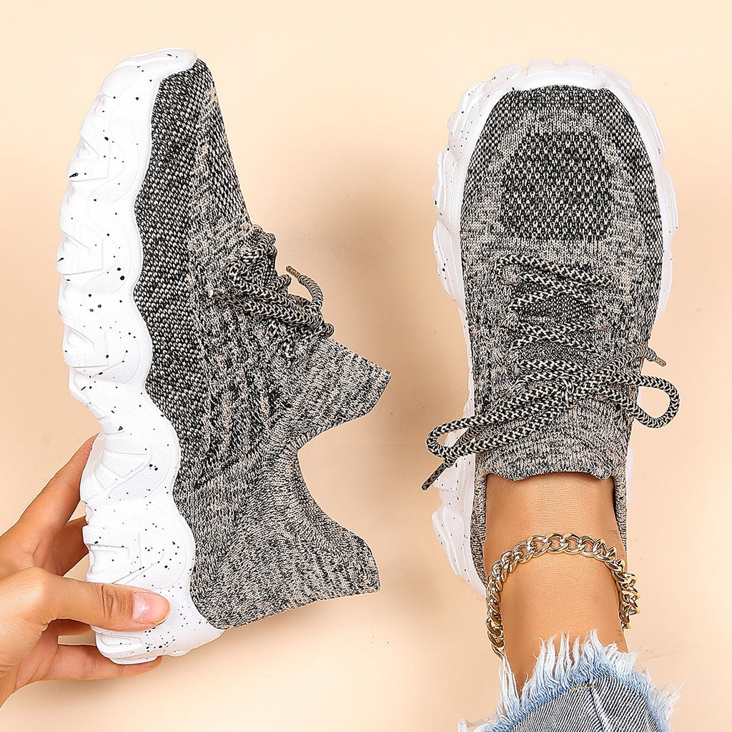 Wavy Platform Knit Sock Sneakers - Heather Gray