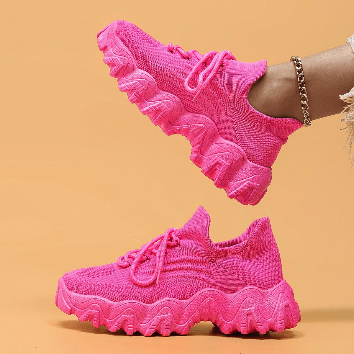 Wavy Platform Knit Sock Sneakers