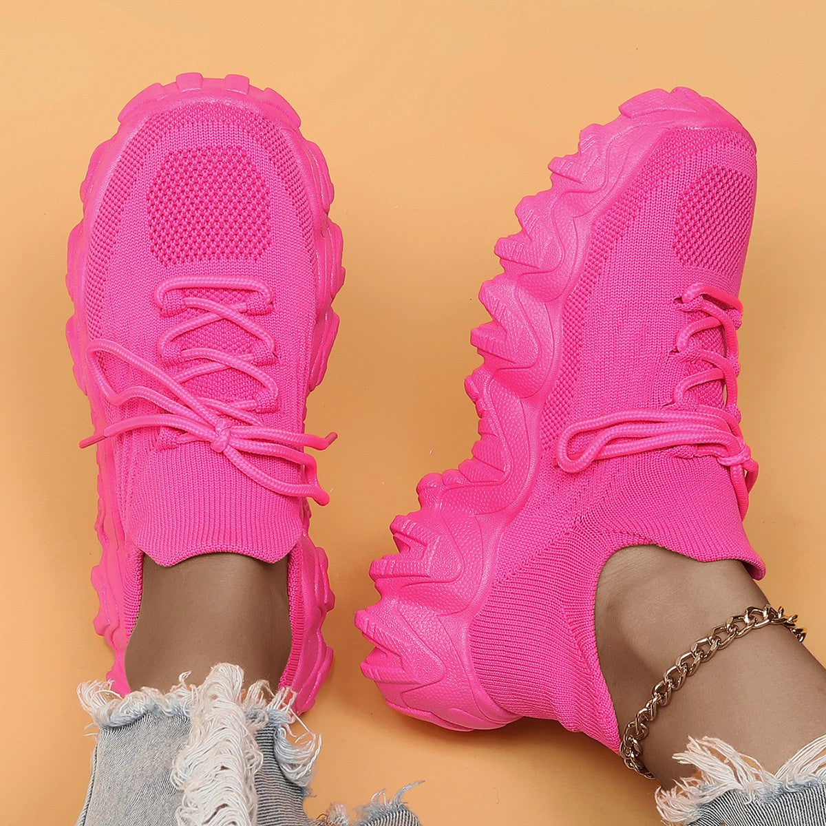 Wavy Platform Knit Sock Sneakers
