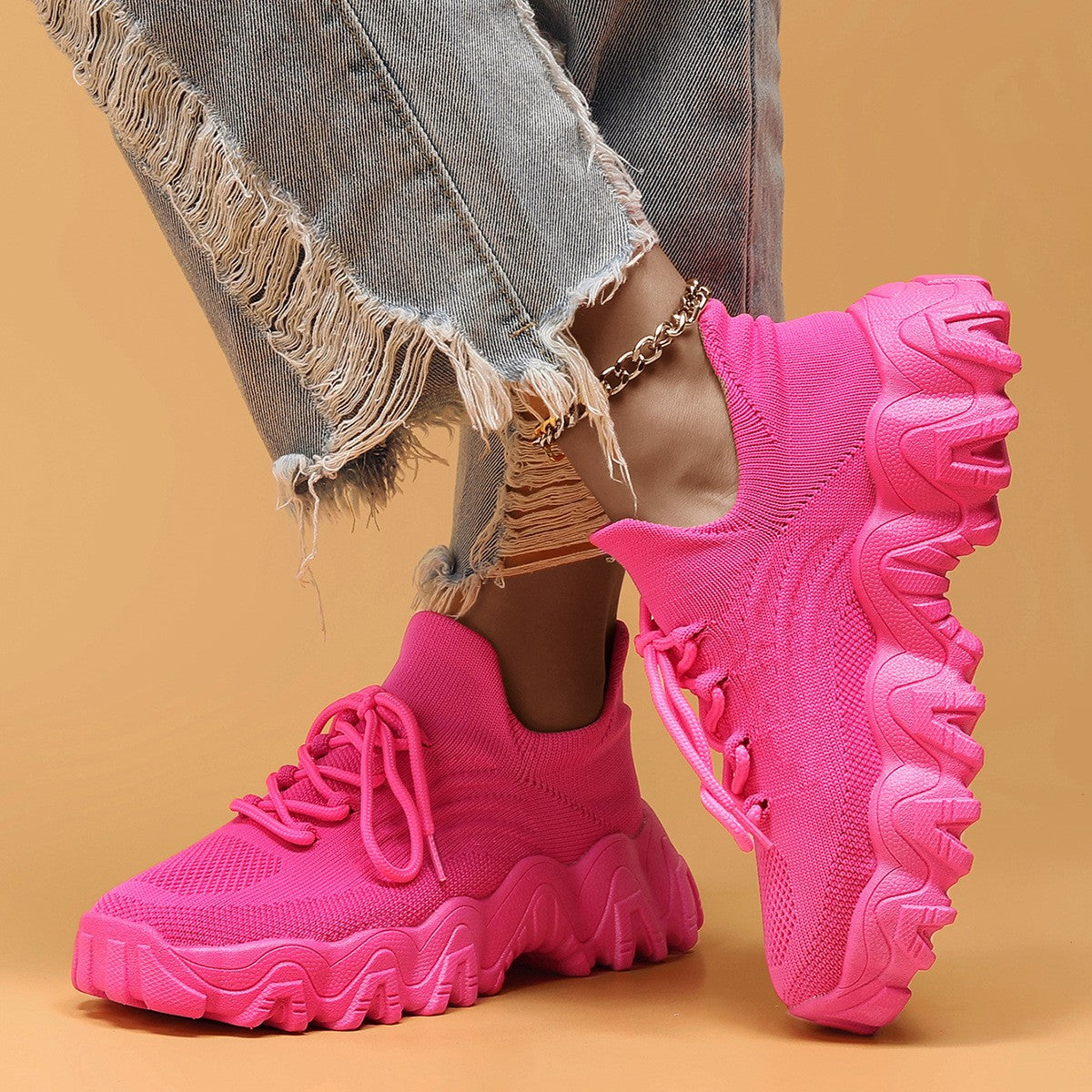 Wavy Platform Knit Sock Sneakers
