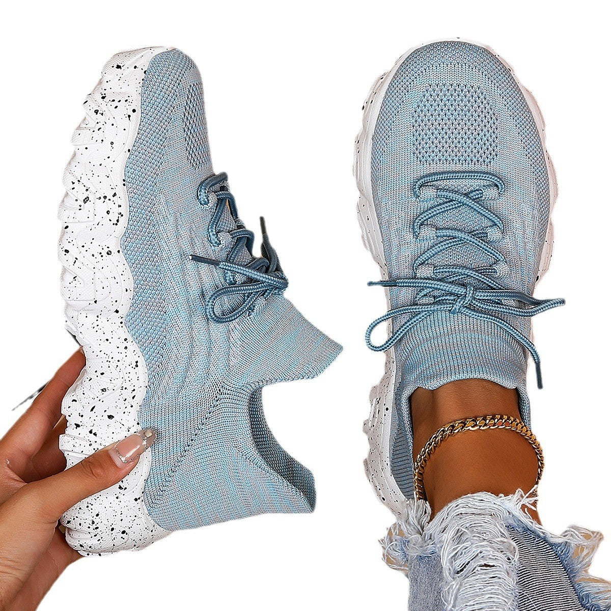 Wavy Platform Knit Sock Sneakers