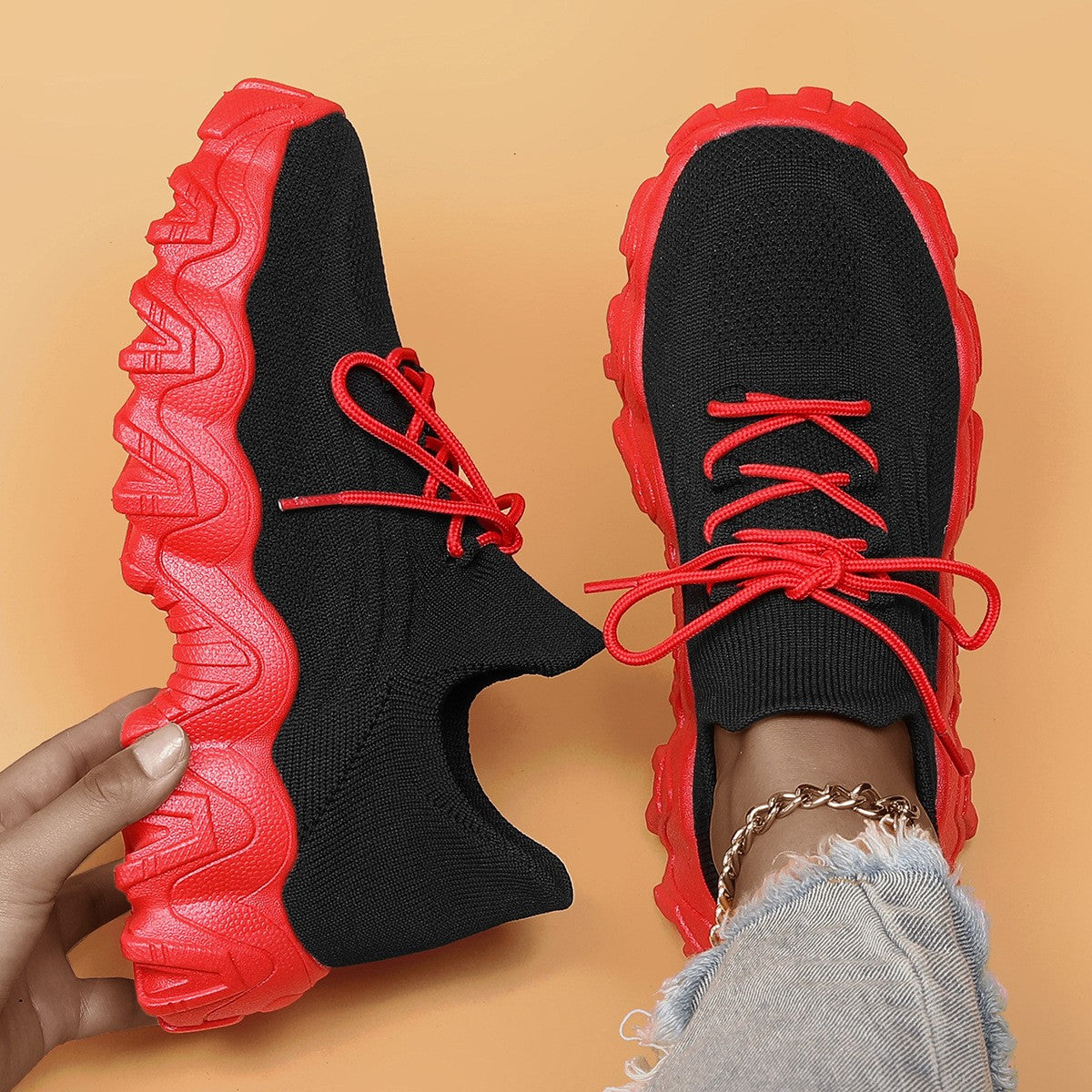 Wavy Platform Knit Sock Sneakers