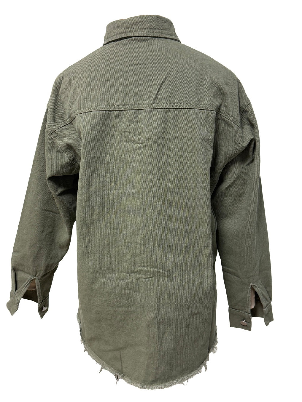 Raw Hem Longline Denim Shirt Jacket - green - 1
