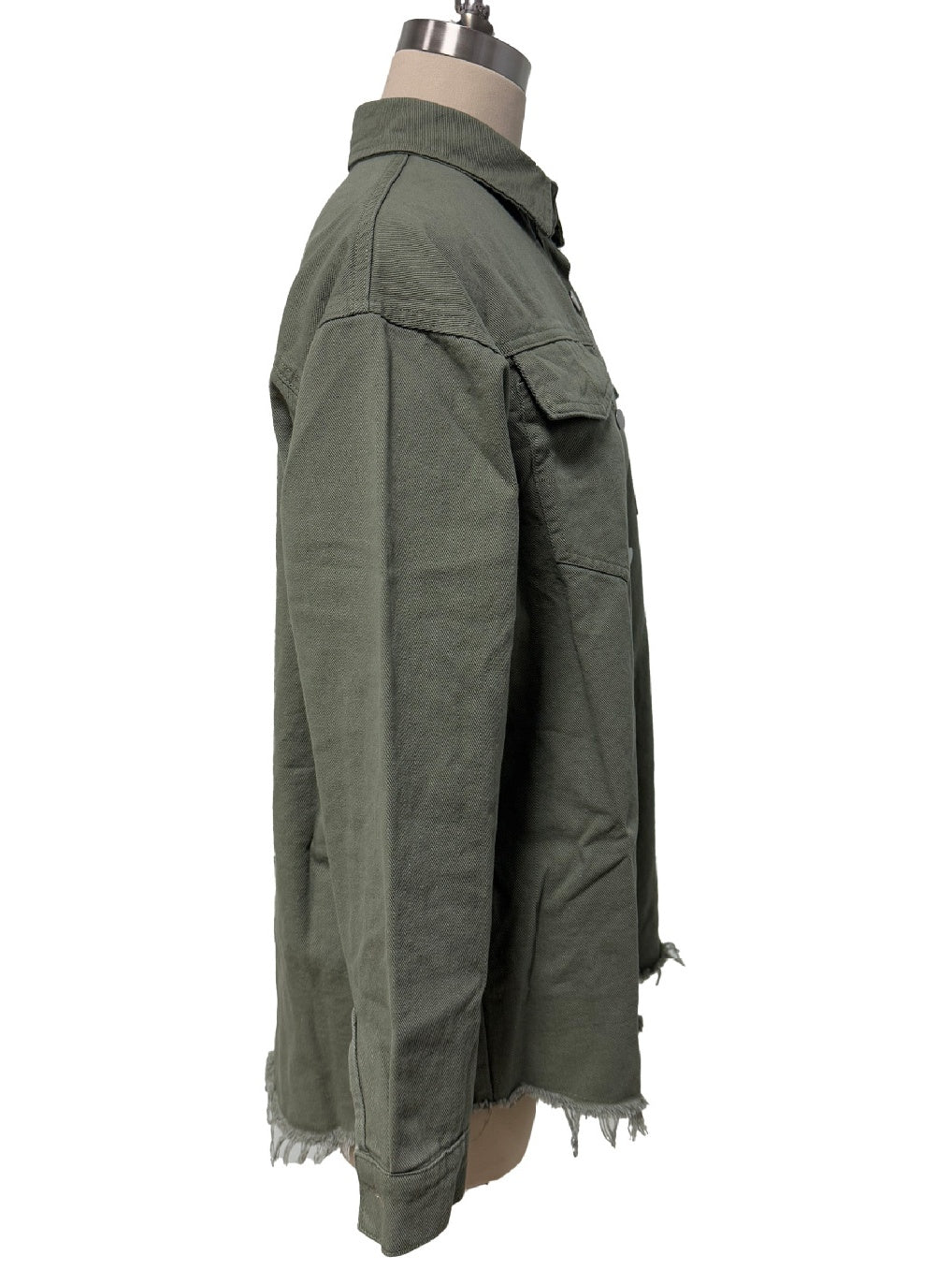 Raw Hem Longline Denim Shirt Jacket - green - 2