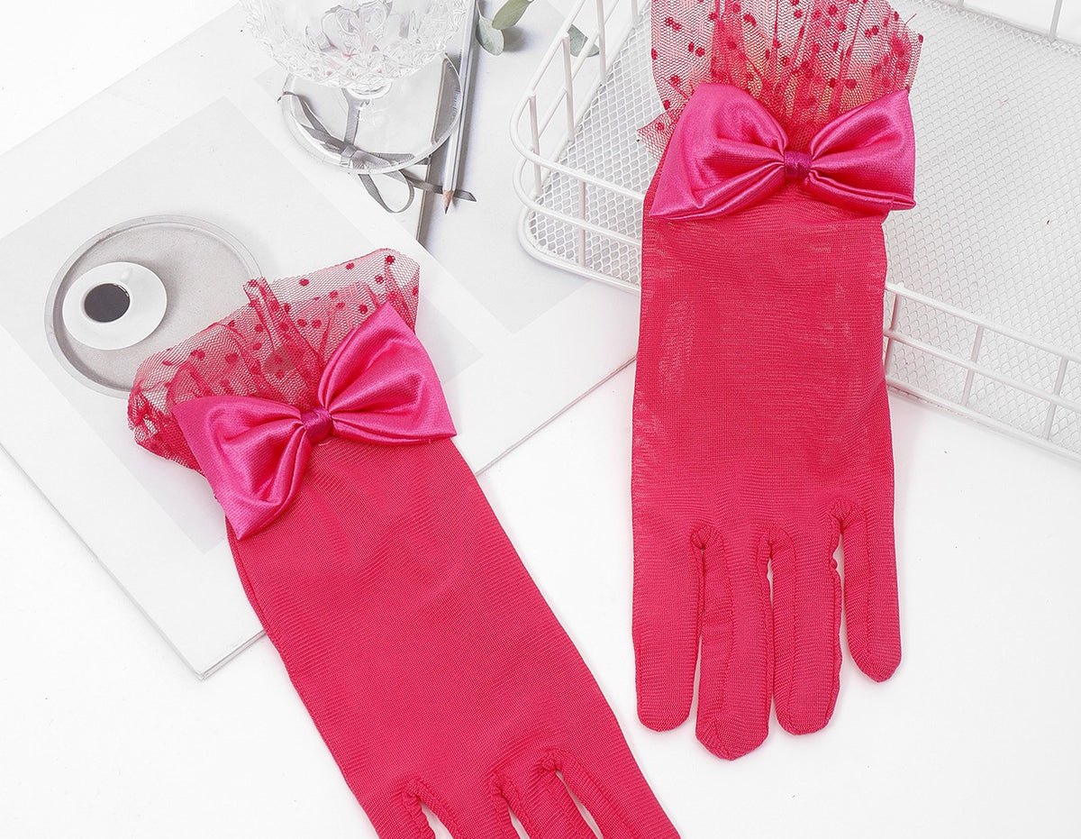 Sheer Tulle Bow Wrist Gloves - Rose