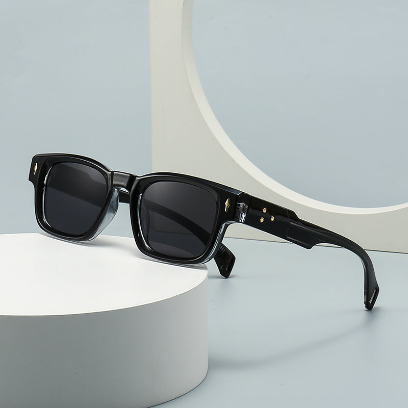 Retro Chunky Square Rivet Frame Sunglasses - C2