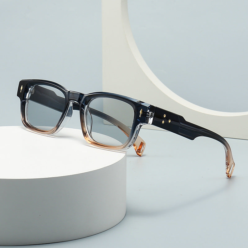 Retro Chunky Square Rivet Frame Sunglasses - C4
